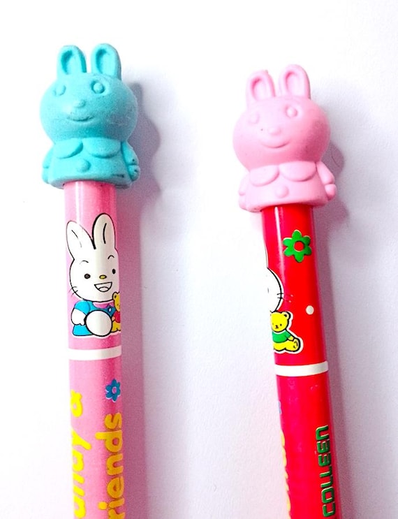 CANDY & FRIENDS 90s Colleen Japan lot 2 pencils + eraser rabbit top - pencils with rabbit eraser super kawaii mint