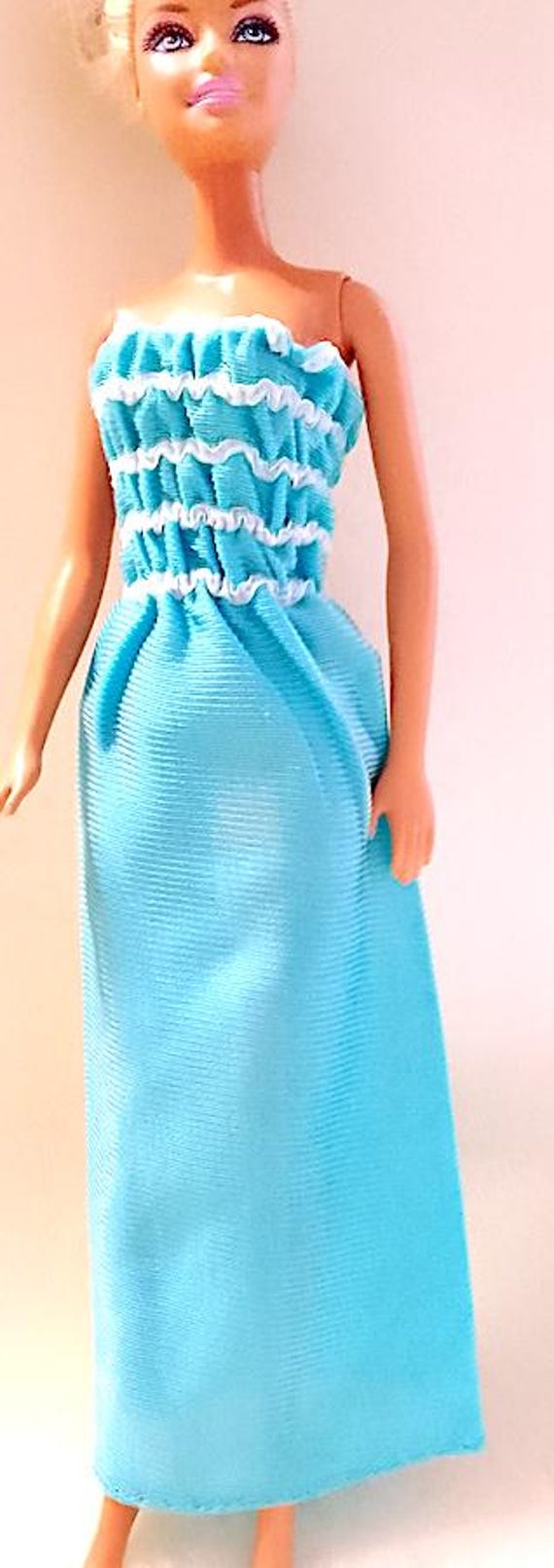 B907 - BARBIE Fashion Favorites 1980 mattel abito lungo azzurro turchese arricciato