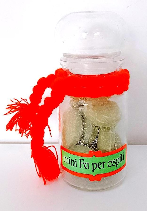 FA Henkel 80s glass jar with tiny soaps mint advertising gadget - barattolo vetro con mini saponette nuove