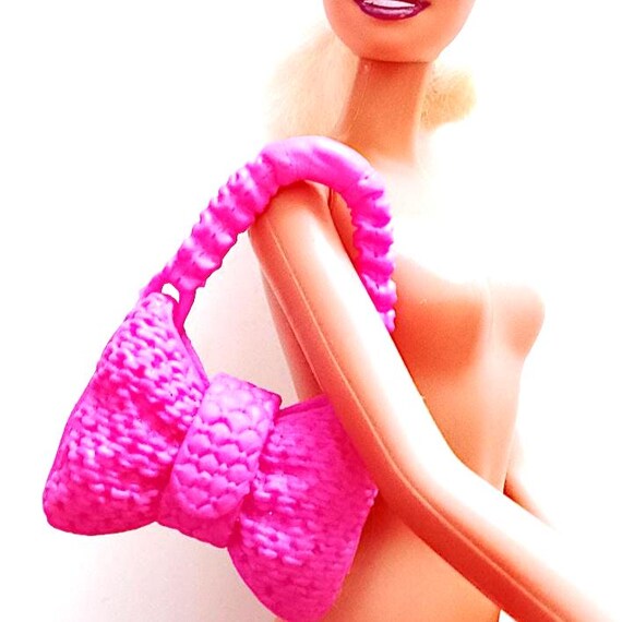B018 - BARBIE FASHIONISTAS 2000s ribbon fucsia bag - borsa rosa fiocco gomma