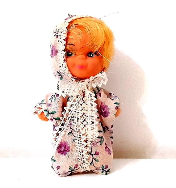 vintage 70s mini doll blonde cute flower dress pajamas - small flower dress pajamas doll