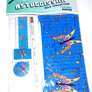 ASTUCCISSIMI 80s Lebez italy school kit wallet pencil ruler and more misb - set scuola completo sigillato Butterfly kawaii