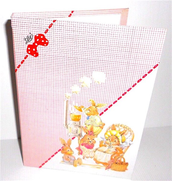 LILLY bunny family - famiglia coniglietti 70s Cartorama italy  vintage cover with metal rings for school - copertina quaderno con anelli