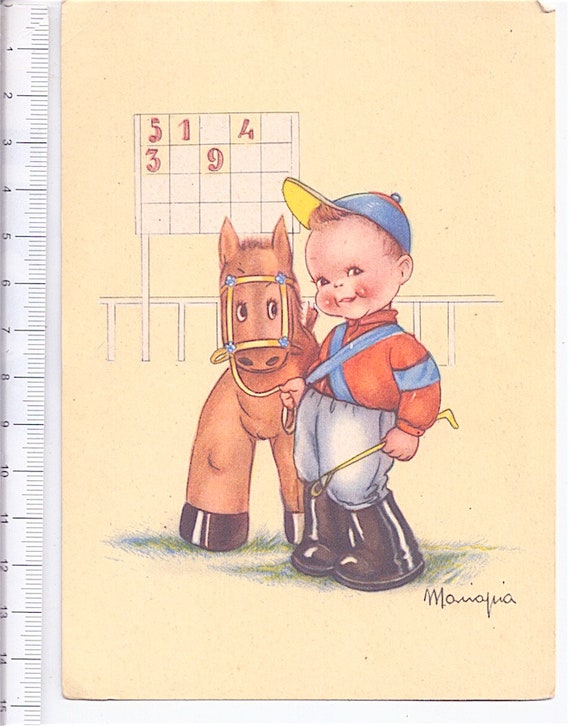 MARIAPIA - MARIA PIA 40s Ballerini Frattini italy postcard cartolina super cute kawaii - Bimba con cavallo pony