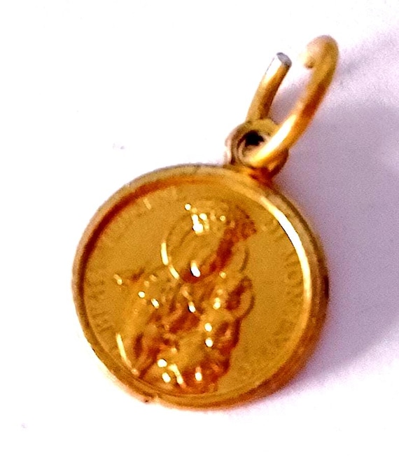 Blessed Virgin of Montenero - Madonna 70s gold metal pendant medal religious souvenir