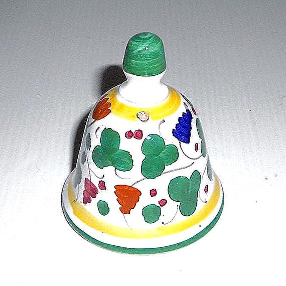 CAMPANA  - BELL 70s Sberna Deruta  Italy   vintage  cute pottery  with flowers - campanella in ceramica a fiori  dipinta a mano green