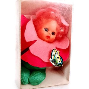 THE FLOWERS 1980 Querzola italy bean doll flower in box paciocchino matchstick mini doll