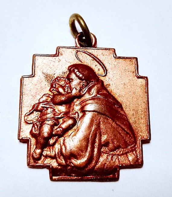 SAINT ANTHONY OF PADUA 40s Italy sacred pendant medal - against all adversities mystical shield