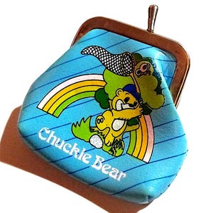 Carteira de moedas kawaii Chuckle Bear ko Yum yums anos 80 - azul claro