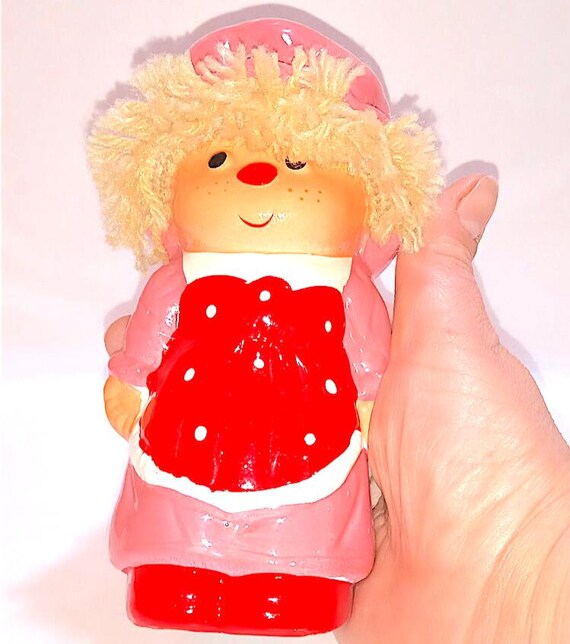 salvadanaio bambola tipo spumone in coccio vintage 80s - pottery doll coin bank super kawaii