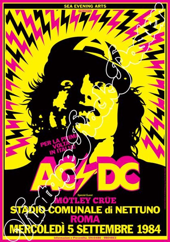 cod.704 - AC/DC + Motley Crue - Roma, Italy 5 settembre 1984 -  concert poster