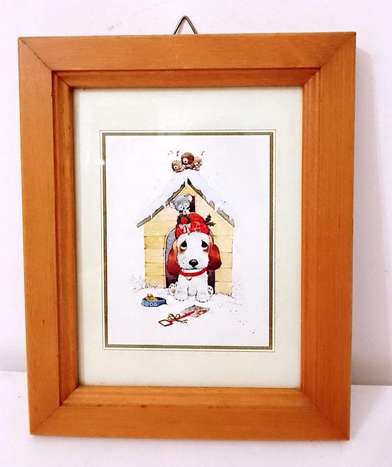 Gentle World - Sad Sam & Honey - Dog  Cane triste 80s Giordano Art  italy tiny frame romantic kawaii - mini quadro con stampa