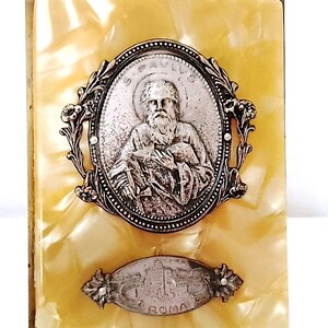 SÃO PAULO Roma Papa Paulo VI - moldura de lembrança vintage dos anos 60 em caixa imagem sagrada plástico metal relevo