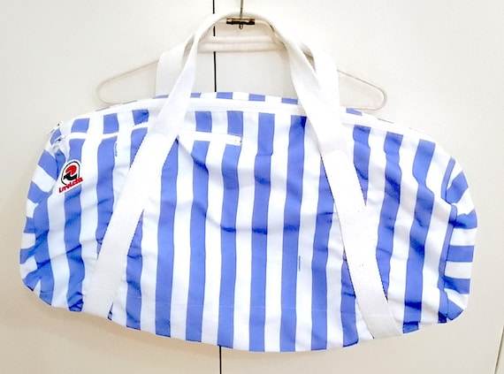 INVICTA 80s Italy beautiful sport bag lines blu white - beautiful sport bag with white and blue stripes excellent