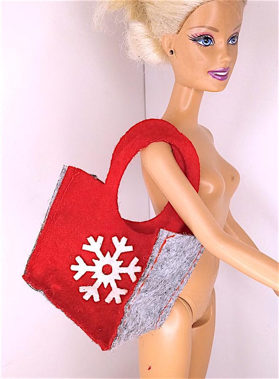 B539 - BARBIE 2000s borsa rossa shopper Natale con fiocco di neve in panno