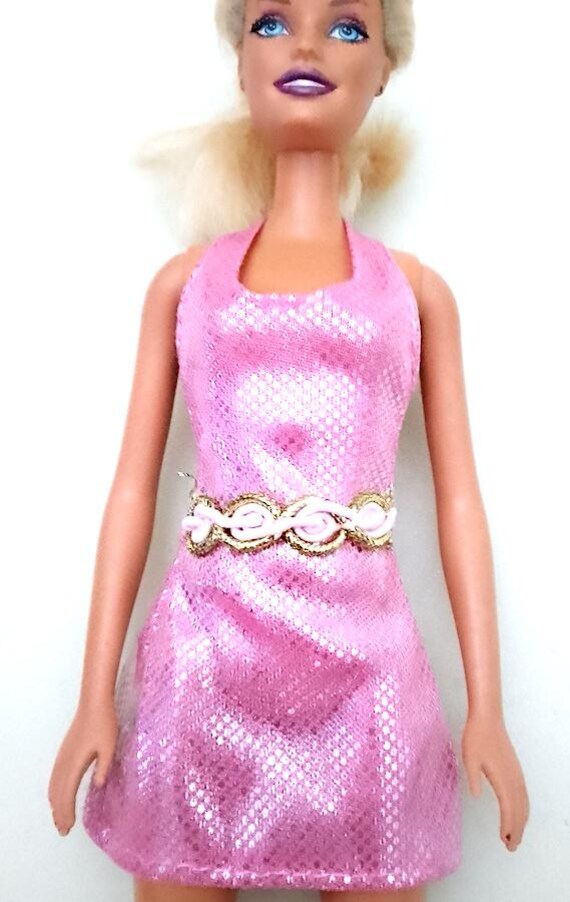 B1076 - BARBIE 90s abito dance disco rosa iridescente corto delizioso