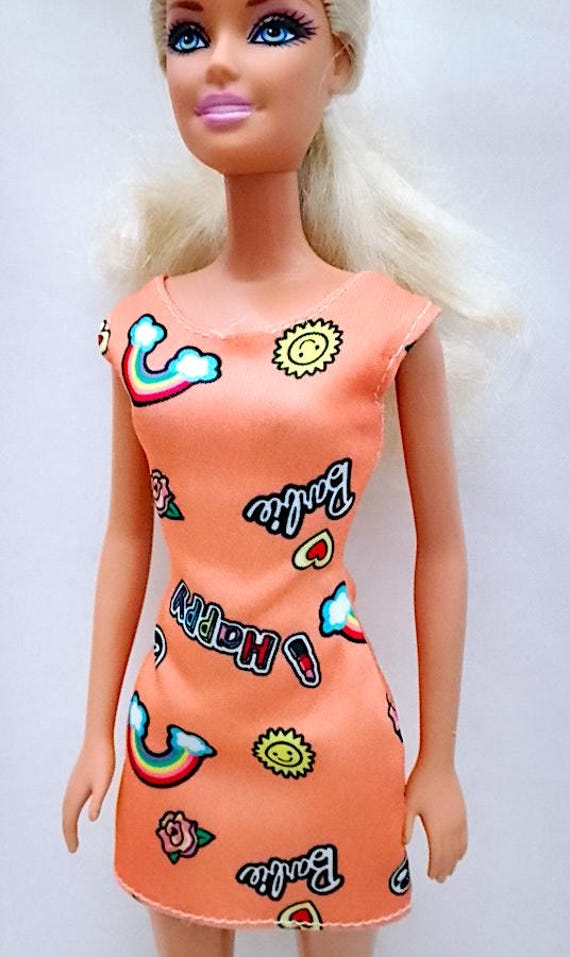 B104 - BARBIE TRENDY 2000s abito corto arancione con scritte