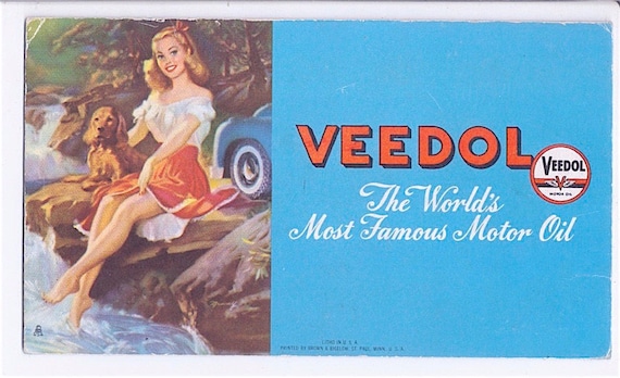 VEEDOL the world's most famous motor oil 40s Us - paper card advertising - original pin up advertising card William Medcaff