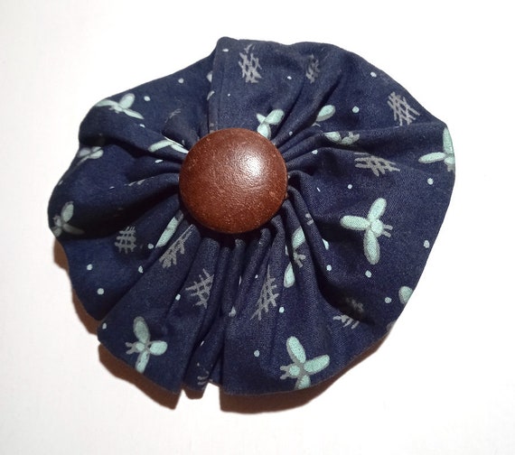 NAJ OLEARI 80s italy - blue round hair clip with green dragonflies - hair pin beautiful with clothing and wood