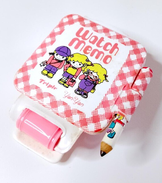 TRIPLE YAN YAN 80s Ribbon Pencil Japan Watch Memo super kawaii pink - toy watch with notes