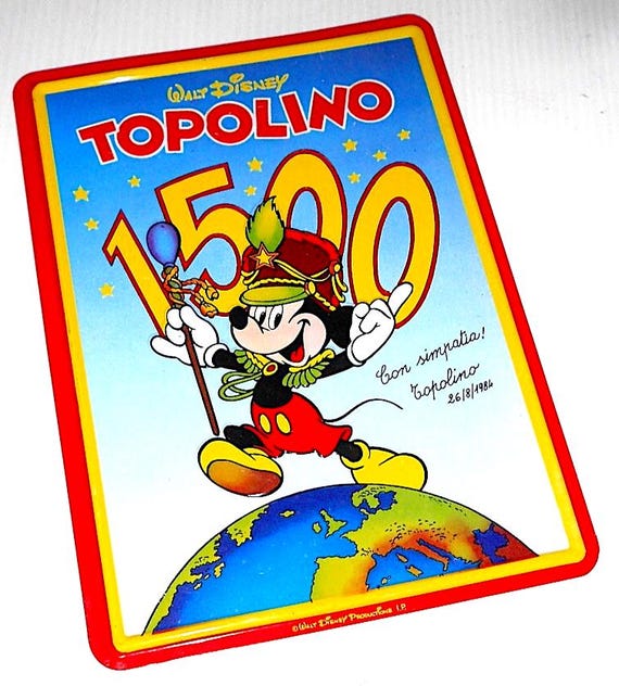 TOPOLINO - Mickey Mouse 26 august 1984 italy tin plate anniversary italian magazine cover - copertina targa in latta anniversario n. 1500