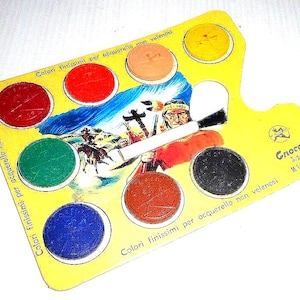COW BOYS and INDIANS  - indiani e cowboys 60s Gnocchi italy water color mini set - cartoncino con acquerelli e pennellino mint