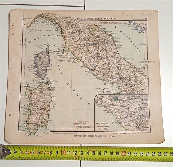 ATLANTE SCOLASTICO MODERNO 1918 De Agostini - cartina mappa  Italia Centrale politica