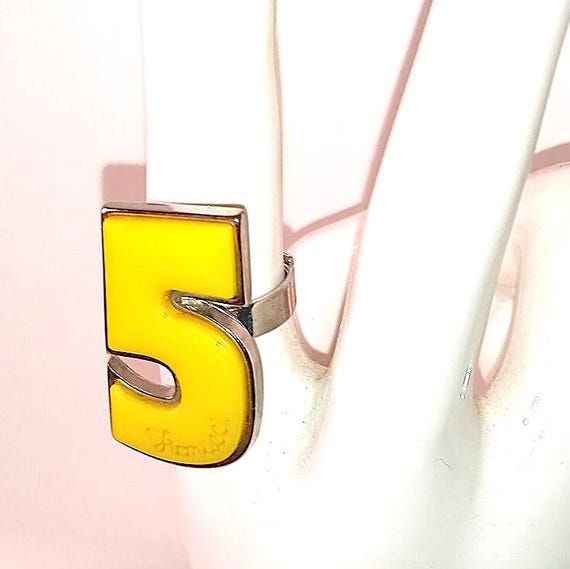 FIORUCCI 90s italy vintage rare ring with 5 number yellow - adjustable ring with number 5 yellow