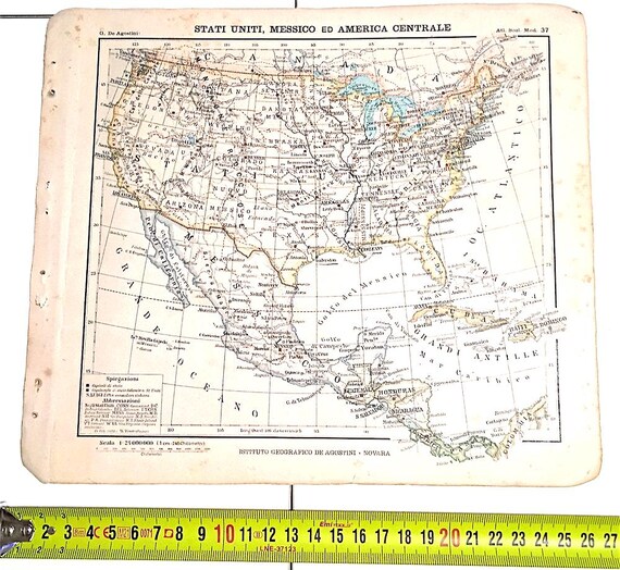 ATLANTE SCOLASTICO MODERNO 1918 De Agostini - cartina Stati Uniti e Messico