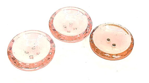 3 bottoni vintage in vetro rosa effetto gioiello anni 50 italiani