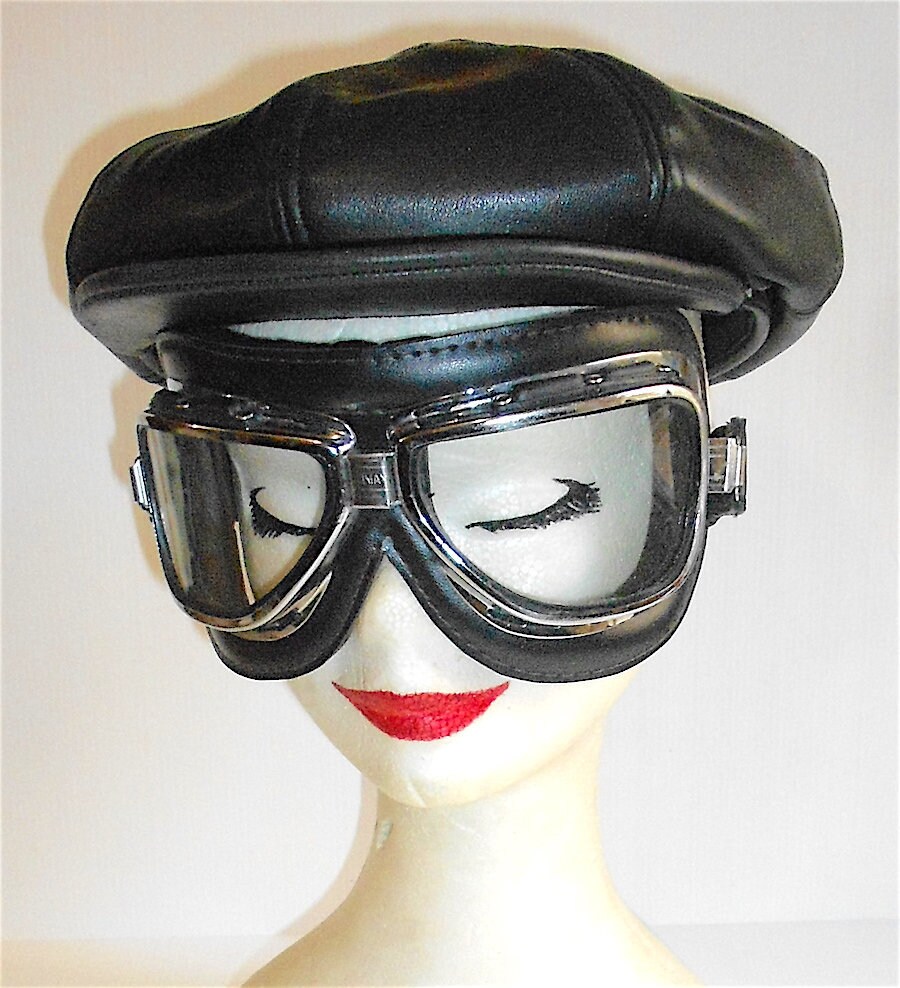 vintage mode jaren 60 biker set zwart lederen hoed Verkoop Climax 510 bril complete bril en hoed in zwart lederen motorrijder tg 58 Accessoires Zonnebrillen & Eyewear Sportbrillen 