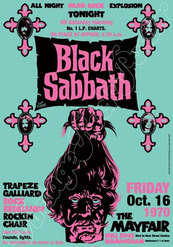 BLACK SABBATH + Trapeze Galliard - Birmingham, UK - 16 October 1970 - concert poster -840