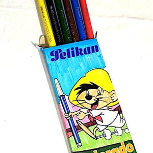 SPEEDY GONZALES 70er Jahre Hanna-Barbera Pelikan Deutschland Box 6 Filzstift Farbpastelle Minze - 6 farbige Marker in Box neu