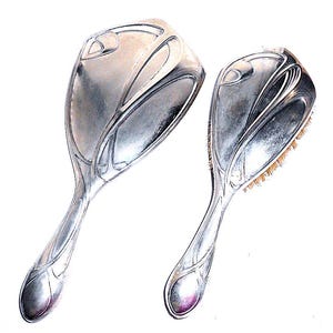 WURTTEMBERGISCHE METALLWARENFABRIK 1906 Germany art nouveau mirror brush set