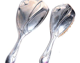 WÜRTTEMBERGISCHE METALLWARENFABRIK 1906 Deutschland Jugendstil-Spiegelpinsel-Set