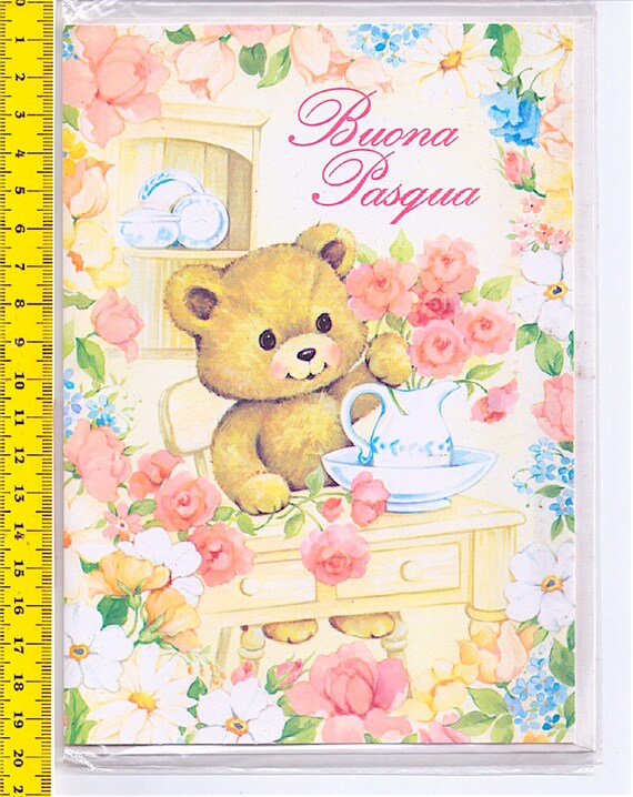 CUTE BEAR - ORSETTO 80s italy beautiful kawaii Easter greeting card - biglietto auguri Pasqua kawaii misb