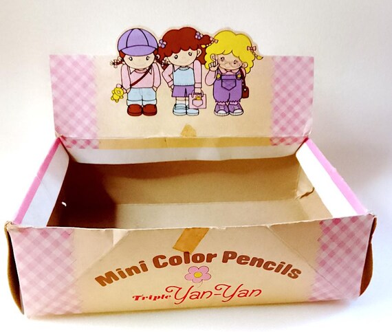 TRIPLE YAN YAN 80s Ribbon Pencil Japan Empty paper store box Mini Color Pencils display stand