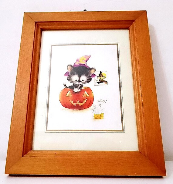 Gentle World - CAT - CAT 80s Giordano Art italy tiny frame romantic kawaii - mini frame with romantic print witch pumpkin halloween