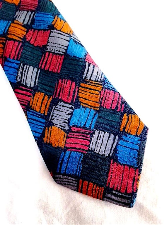 MISSONI 80s italy vintage beautiful silk tie multicolor checks bizarre silk tie colorful check pattern fashion