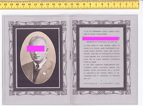 MEMENTO MORI - Mortina - Necrologio 1945 Italia Brisighella - biglietto + busta