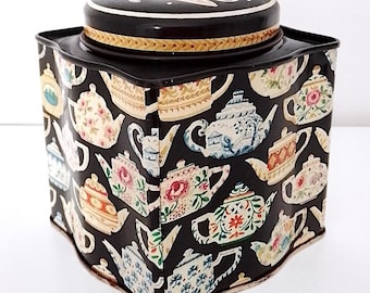 WHITTARD 80s Uk english tea tin box empty with tea pots design cute empty screen-printed tin box
