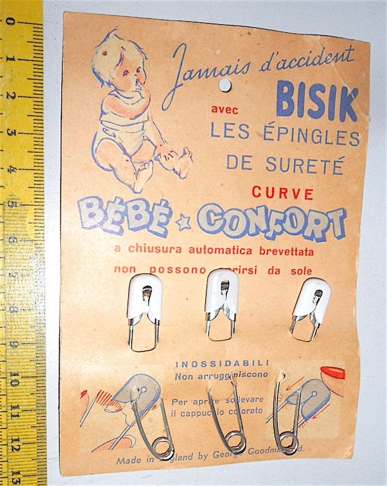 Safety Pins Vintage White Nanny Pins Bebe Confort 60s France Italy Bisik Les Epingles De Surete Craft Supplies Tools Notions Solomaster Ge
