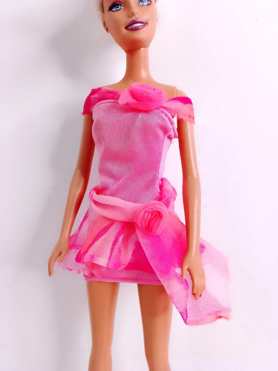 B1204 - BARBIE FASHION PLAY 1990 abito rosa con chiffon rovinato da restaurare