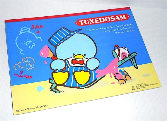 TUXEDOSAM penguin 1985 Sanrio Japan vintage painting book album memo pad 70 sheets - album per il disegno mai usato 70 fogli