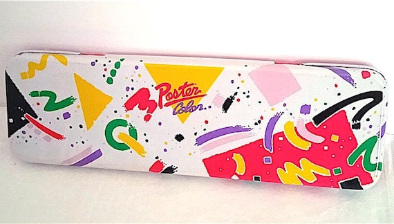 POSTER COLOR 80s Pass Taiwan tin pencil case for school pop art - astuccio scuola in latta splendido