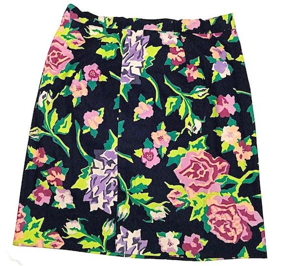 NAJ OLEARI 80s italy vintage beautiful skirt flowers in black original - mini skirt in cotton original flowers black base panini preppy