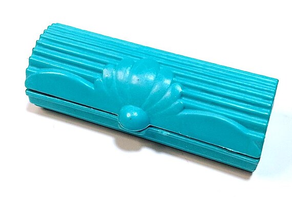 BARBIE / KEN JEWEL secrets 1986 mattel - miniature plastic box case turquoise - borsa scatola turchese B084