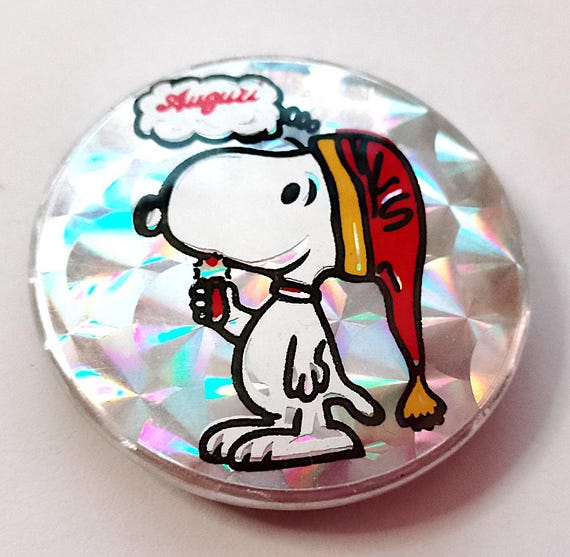 SNOOPY Peanuts 80s Ufs italy button pin brooche brooch - Christmas WISHES