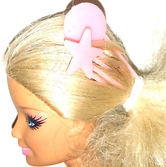 B421 - BARBIE 80s set 2 mini pettini decorativi capelli stella e cerchio rosa