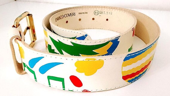 ENRICO COVERI You Young 80s Italy rare beautiful multicolor pop belt - white belt with multicolor motifs paninar preppy excellent size 44